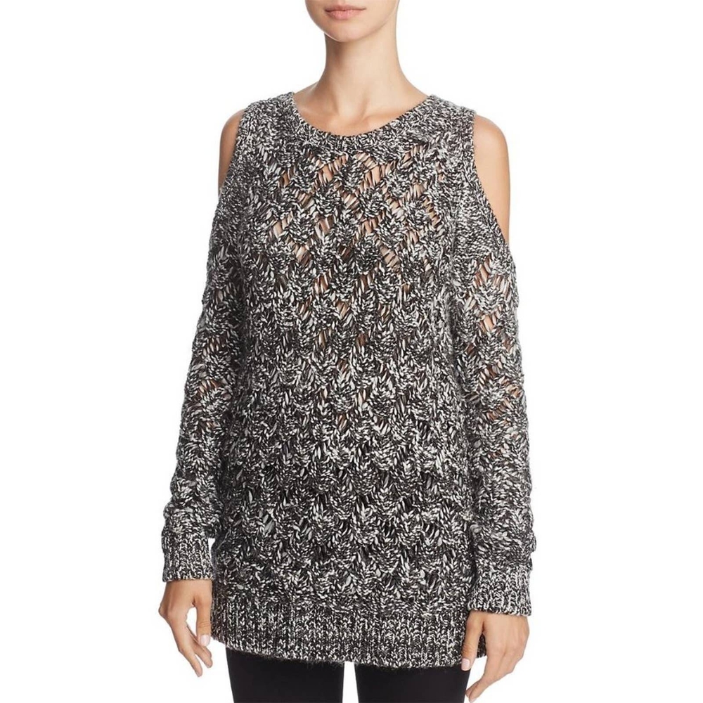 BB DAKOTA | NWT | Knit Off-the-Shoulder Black and White Sweater - Large